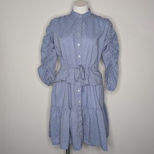 Finley Blue White Polka Dot Tiered Ruffle Cinch Waist Dress XS